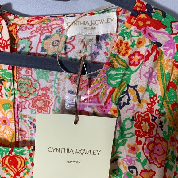 NEW Cynthia Rowley floral lightweight full button back detail flowy shirt top - Picture 5 of 10